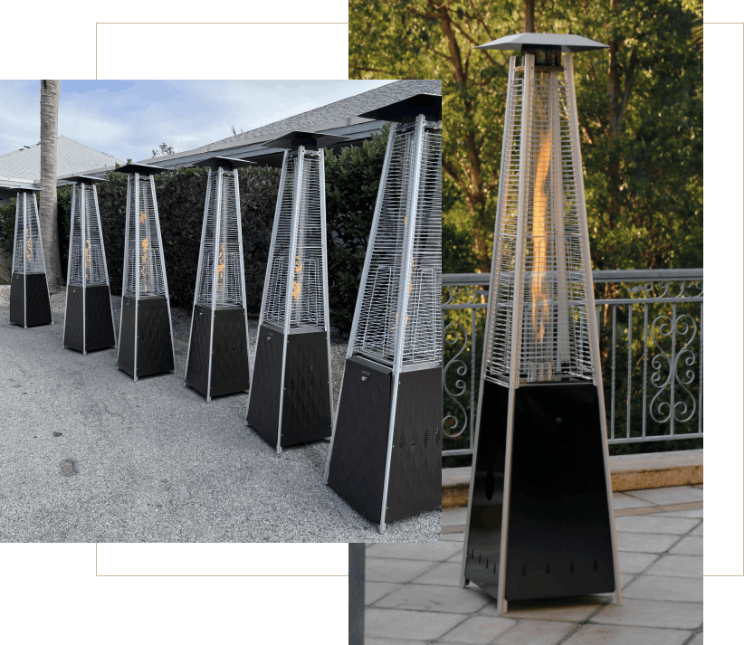 photo collage of mushroom top heaters